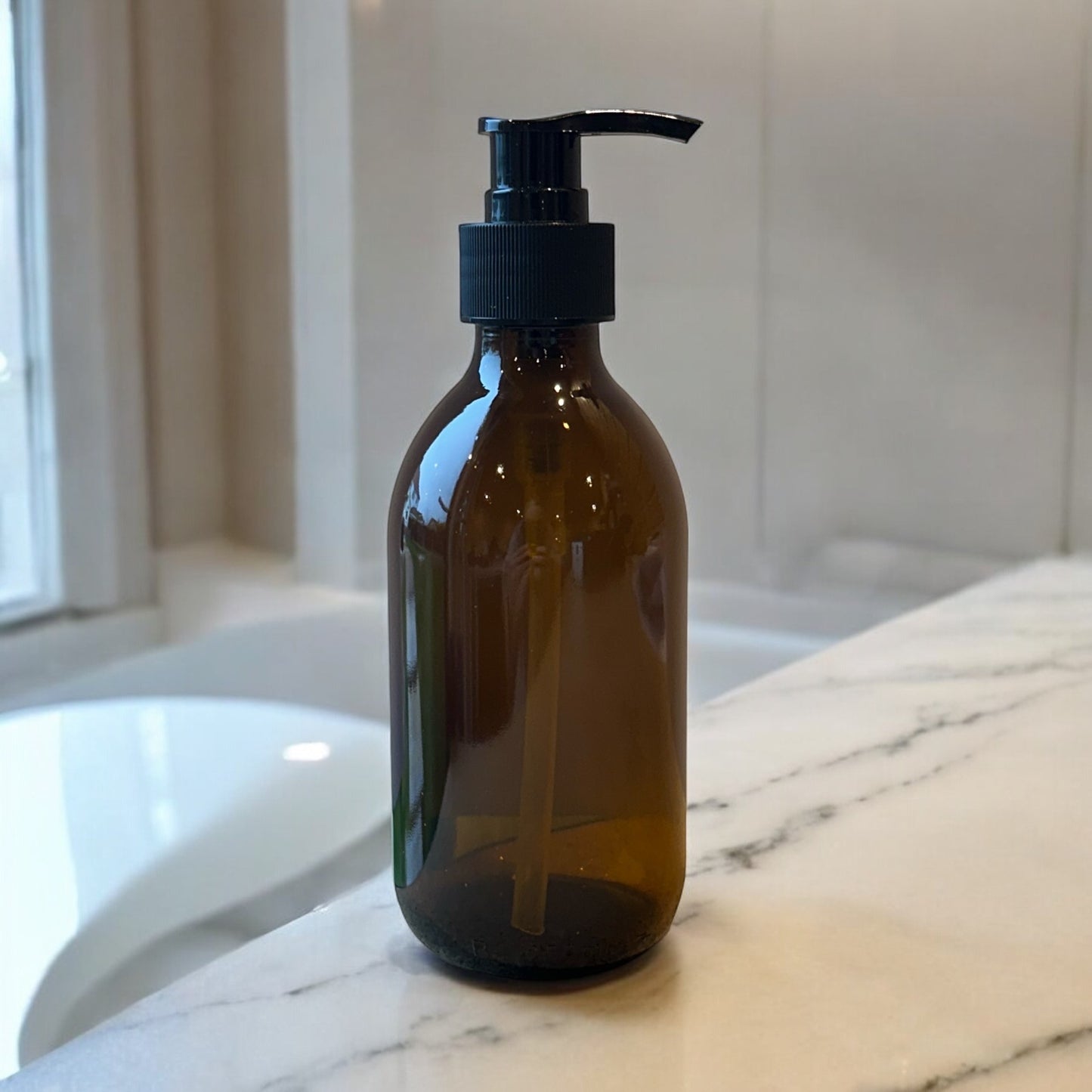 250ml Amber Glass Bottle with Pump Dispenser
